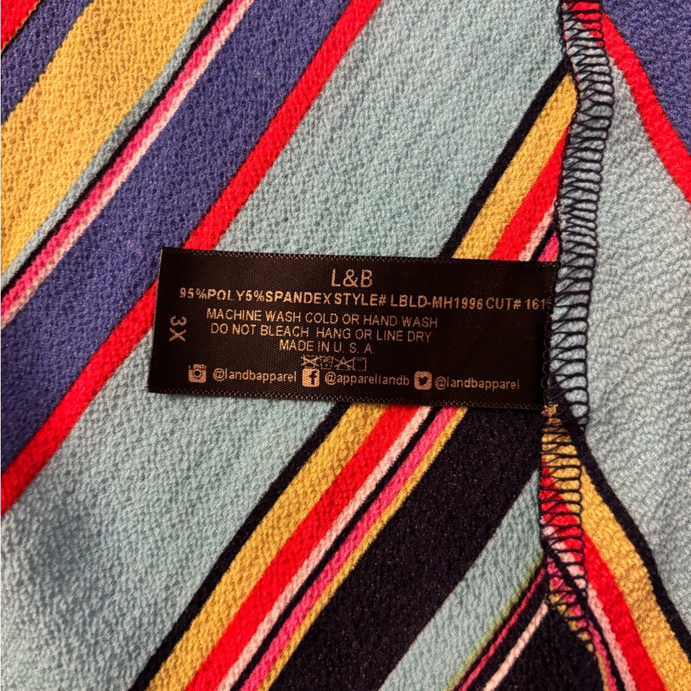 L&B Multicolor Striped Long Button-Front Top - Navy, Red, Yellow, Teal, Purple - Picture 8 of 11